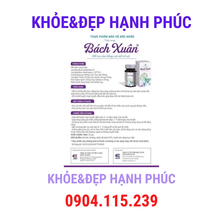 Bách xuân vinalink group làm đẹp và kéo dài tuổi thanh xuân, hỗ trợ cân bằng nội tiết tố ở phụ nữ - 60 viên/hộp