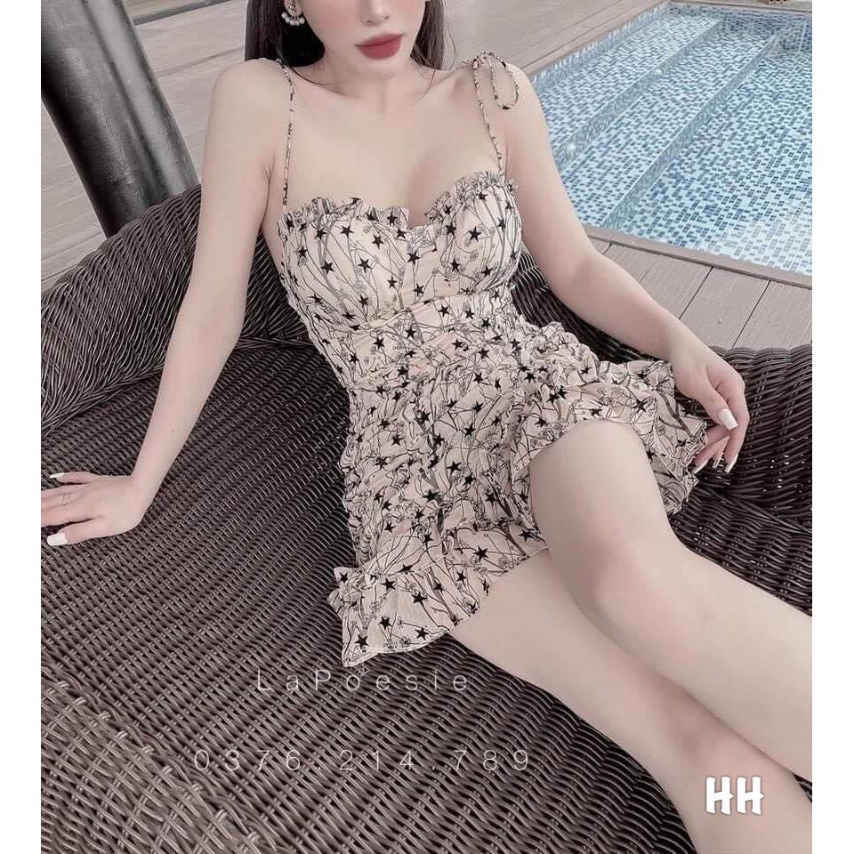 Đầm hai dây body sao nhún