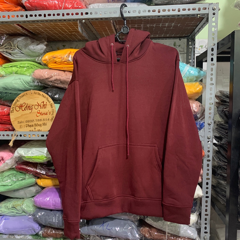 Áo Khoác Hoodie Trơn Ulzzang Unisex Màu Đỏ Rượu Chất Nỉ Bông Cao Cấp Dáng Rộng Nam Nữ - MM