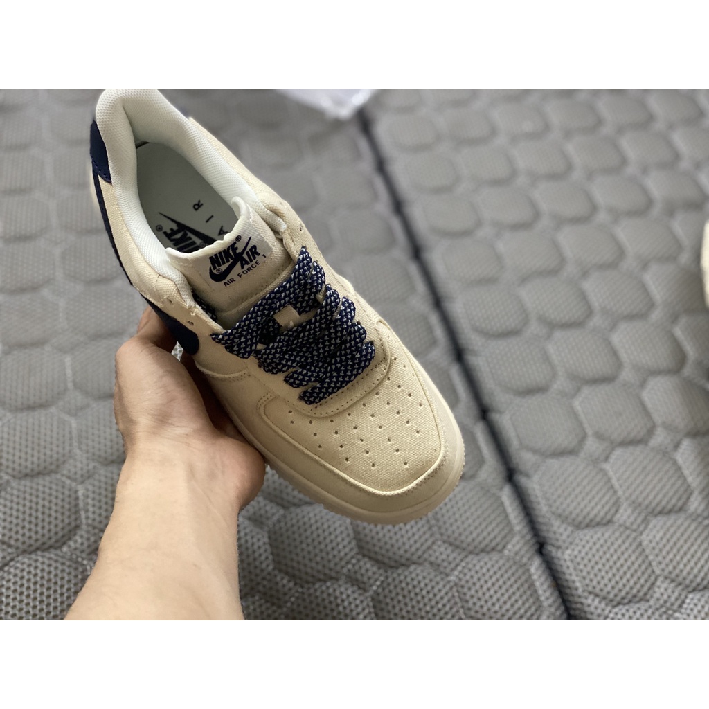 Giày AF1 Beige Deep blue vải G.a.i D.ầ.u- AF1 Màu Kem Kẻ Xanh Than Bản Cao Cấp | BigBuy360 - bigbuy360.vn