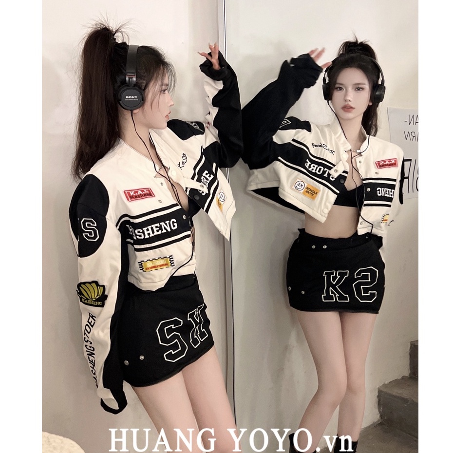 HUANG YOYO Áo Khoác Bóng Chày Tay Dài Dáng Rộng In Chữ Thời Trang Hàn Quốc Xinh Xắn Cho Nữ