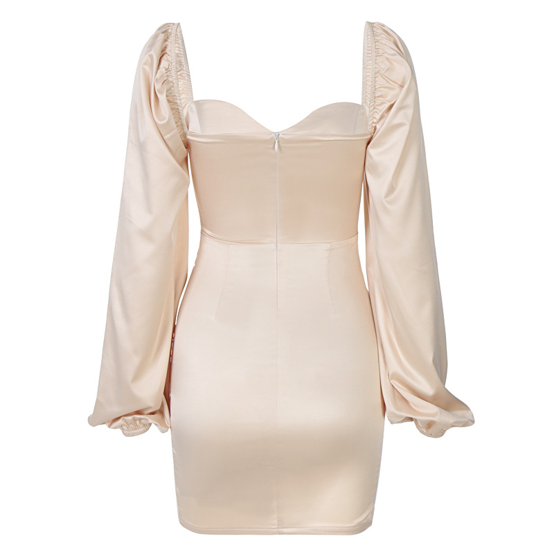 Đầm DUNEA tay dài cổ vuông màu trơn thiết kế thanh lịch thời trang cho nữ