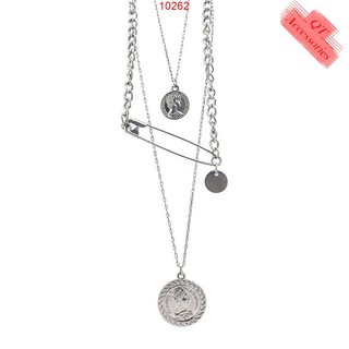 Dây chuyền 3 tầng kim băng mặt tròn unisex hiphop