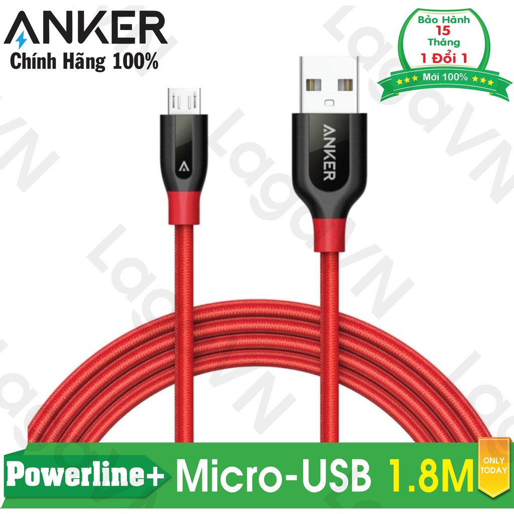[Freeship toàn quốc từ 50k] Cáp sạc siêu bền ANKER Powerline+ Micro-USB 1.8m cho Android (Đỏ)