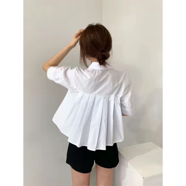 Áo sơ mi nữ cộc tay xếp ly sau lưng
