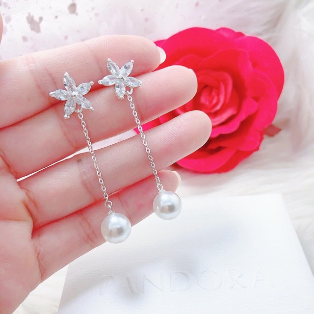 BÔNG TAI HOA TRAI DÁNG DÀI SANG CHẢNH- BÔNG TAI NỮ BẠC TA