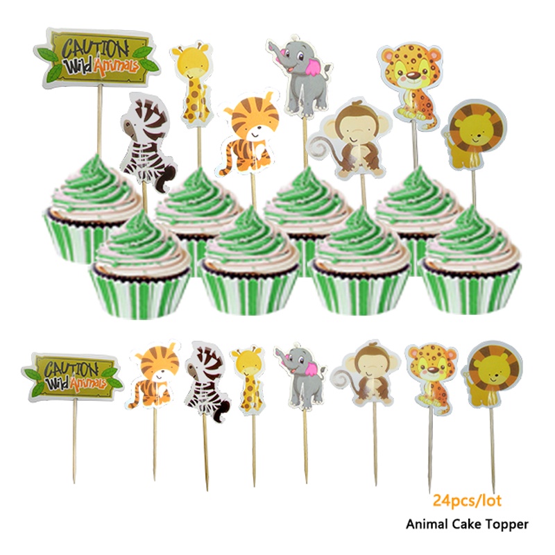 Set 24 Phụ Kiện Trang Trí Bánh Cupcake Hình Động Vật Dễ Thương