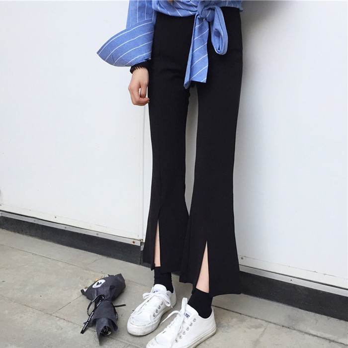 Quần thun cát ống loe xẻ