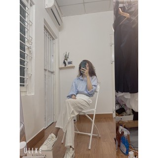 Áo sơ mi sọc xanh dáng basic