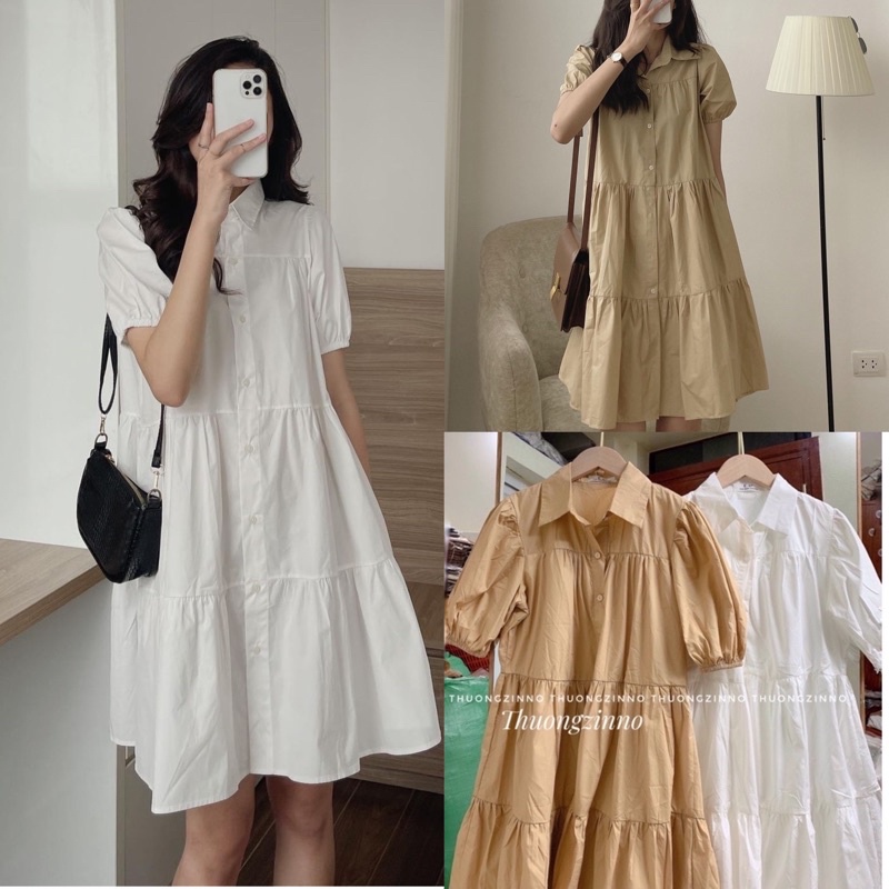 [Ảnh thật/Video] ĐẦM BABYDOLL CỔ SƠMI TRẮNG Váy sơ mi trắng cộc tay