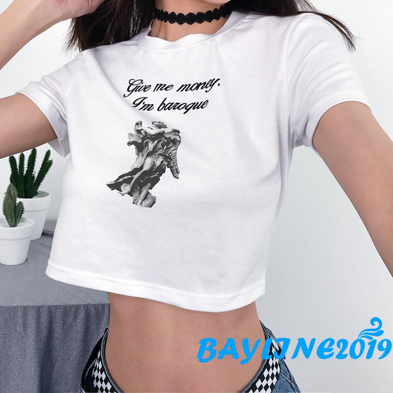 Áo Thun Nữ Ngắn Tay Cổ Tròn Thời Trang Đơn Giản Cho Nữ