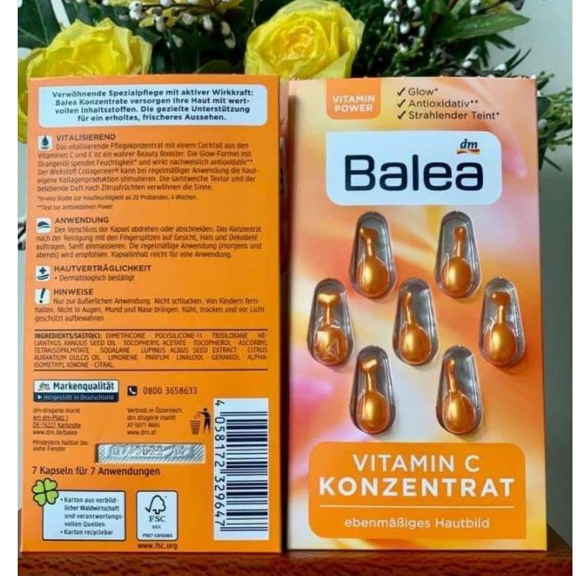 Viên nang Serum Balea Đức dưỡng da 7 ngày trắng da mờ nhăn, chống lão hóa - Hàng nội địa Đức