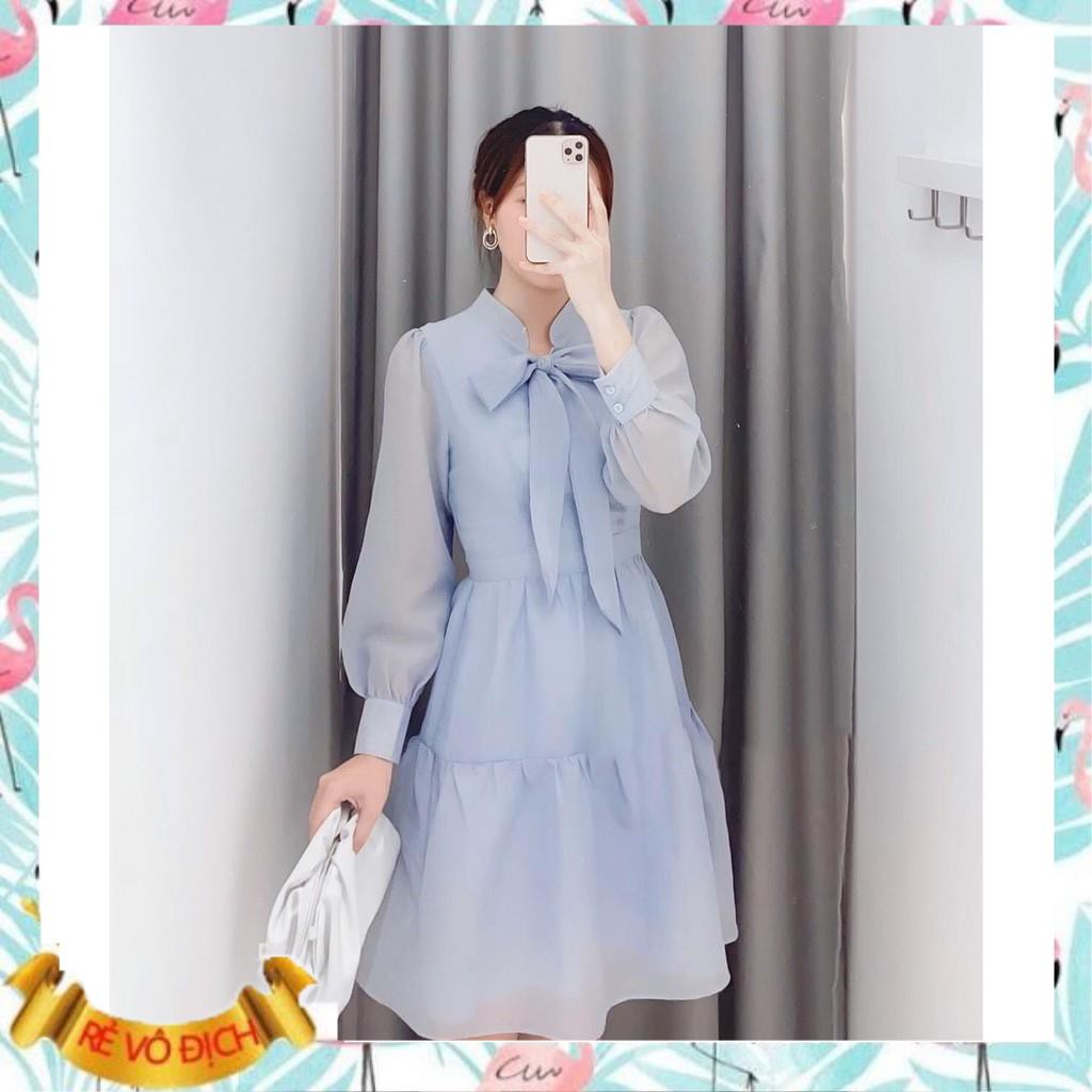 Đầm công sở trắng xanh nơ ngực tơ tầng xinh xắn - Moly dress | BigBuy360 - bigbuy360.vn