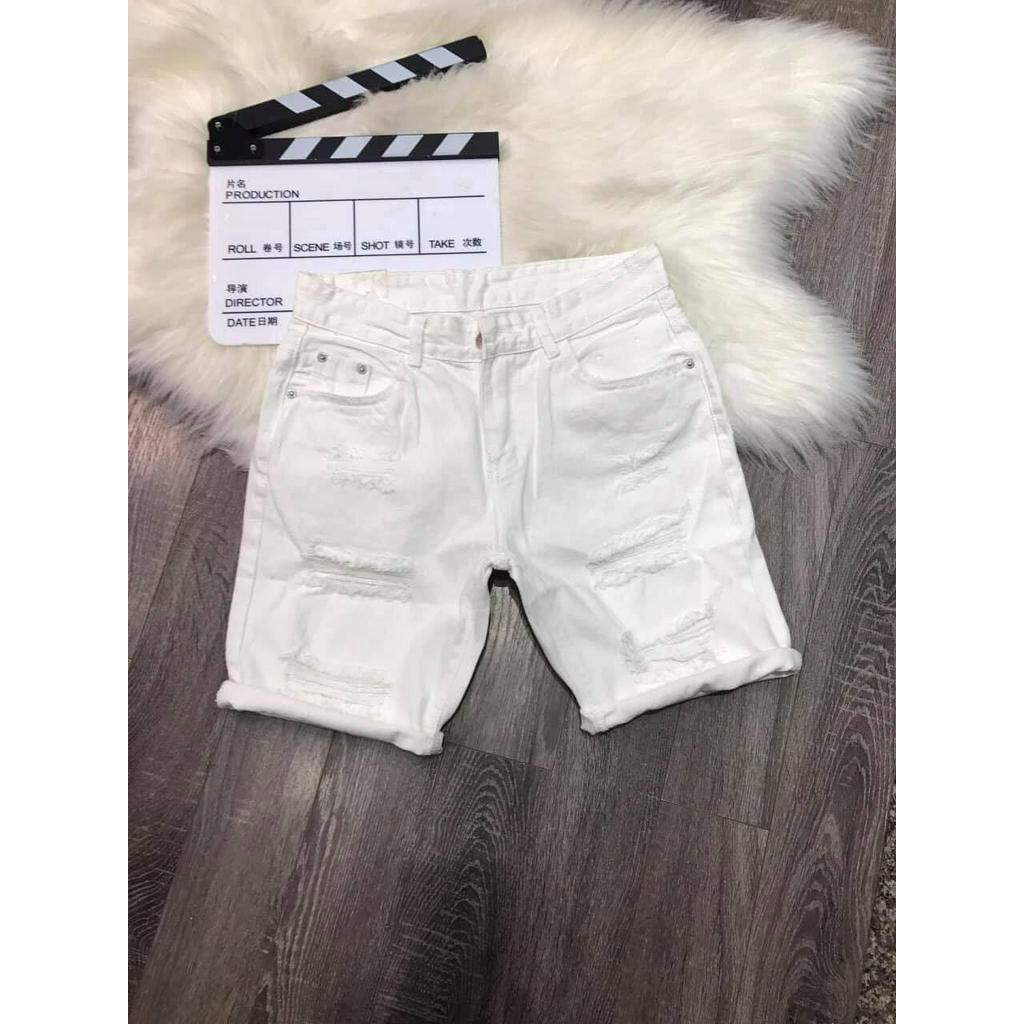 Quần short nam!Quần short jean nam trắng rách cao cấp MS0017