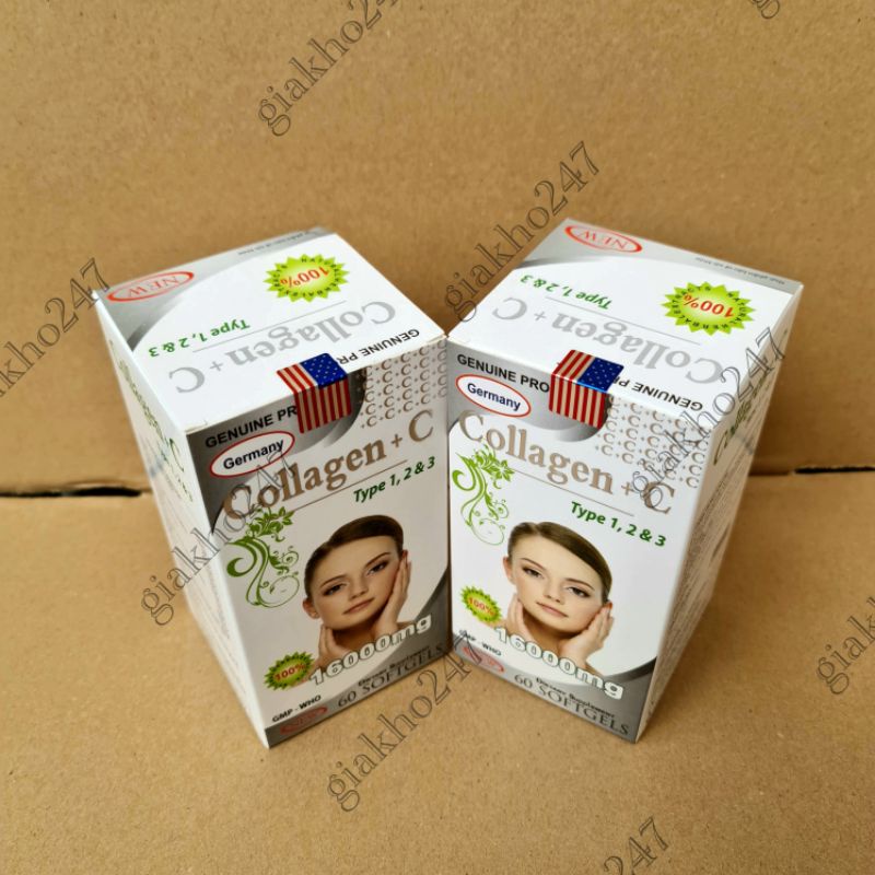COMBO 2 HỘP Collagen +C 16000mg đẹp da, chống lão hóa, mờ thâm, trắng da - Hộp 60 viên
