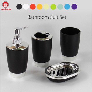 4 Pcs/Set Bathroom Suit Plastic Shampoo Press Bottle Wash Gargle Cup Toothbrush Holder Soap Dish Bat