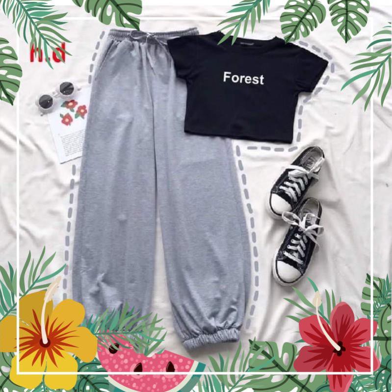 Sét áo croptop Forest bozip + quần bom HD52 ATSHOP CHUYÊN SỈ LẺ THỜI TRANG