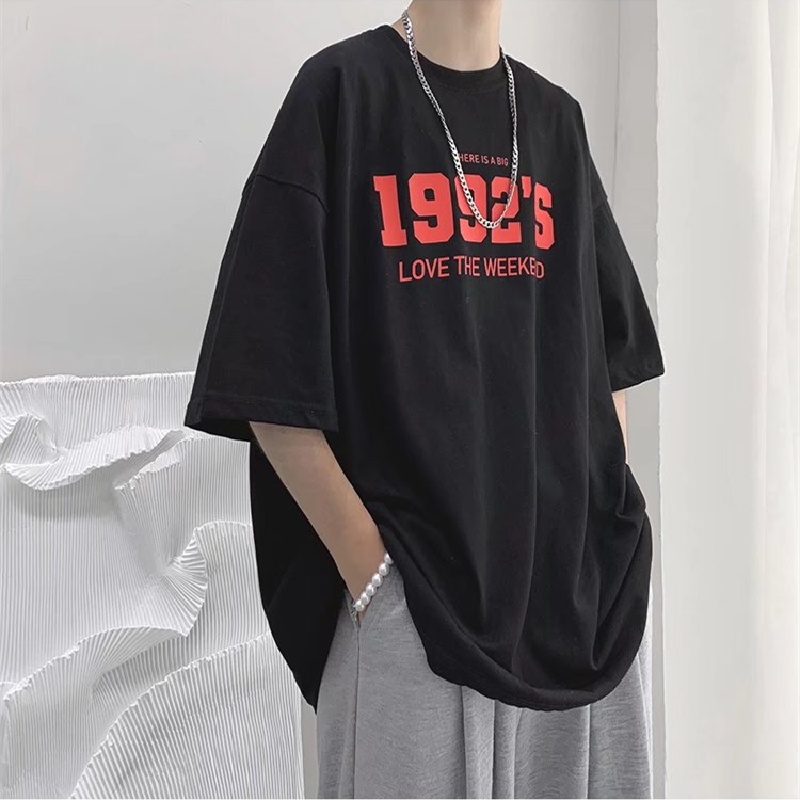 Áo Thun Dáng Rộng In Chữ Phong Cách Hong Kong Thời Trang Mùa Hè Cho Nam Cỡ M-8XL