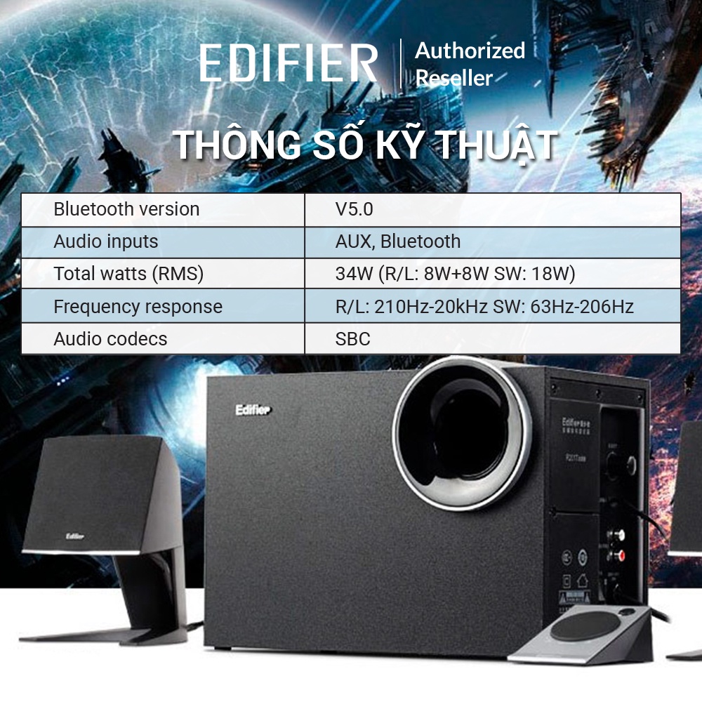 Loa máy tính EDIFIER M203BT - Bluetooth V5.0 - Sub 5 inch mạnh mẽ - Công suất 65W PEAK - Chính hãng MAI THU - BH 12T