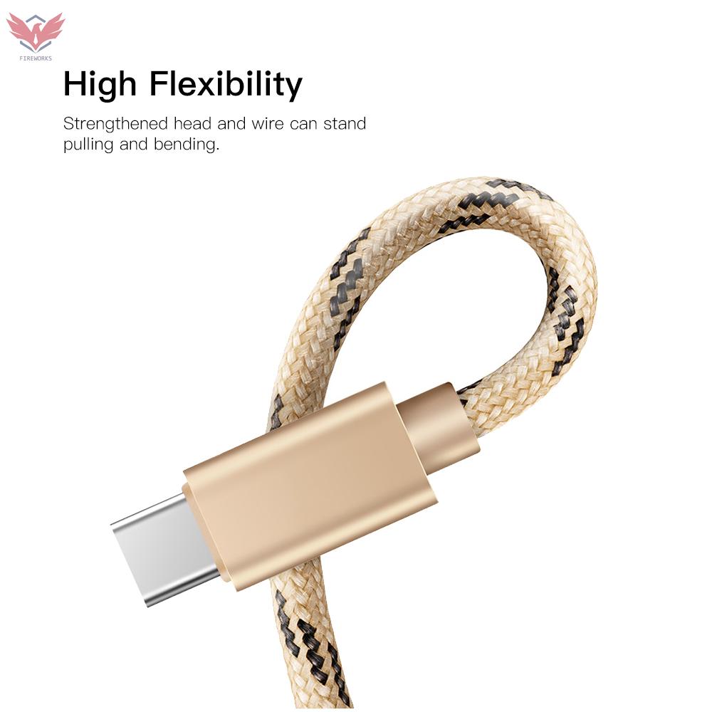 Dây Cáp Sạc Truyền Dữ Liệu Usb Type C Bằng Nylon Bện Cho Samsung Huawei Xiaomi Đen