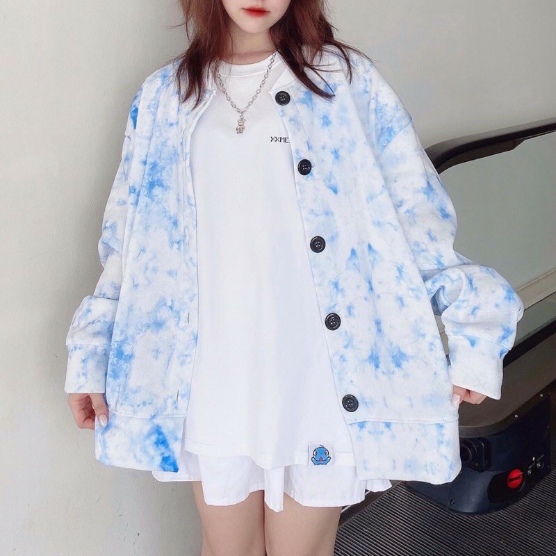 Áo khoác cardigan 3D loang màu tie dye oversize Ulzzang Unisex dáng rộng nam nữ vải da cá