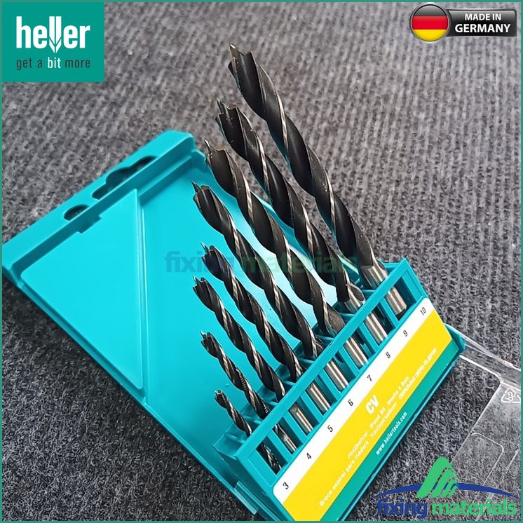 Hộp 8 mũi khoan gỗ HELLER Brad Point  (mũi định tâm, thép CV)
