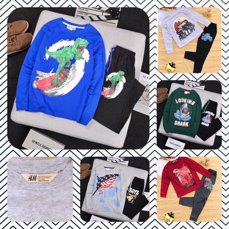 🦖 Bộ dài tay cotton xuất H&M bé trai 25-60kg