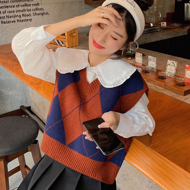 Áo Len Không Tay Dáng Rộng Phong Cách Retro Hàn Quốc