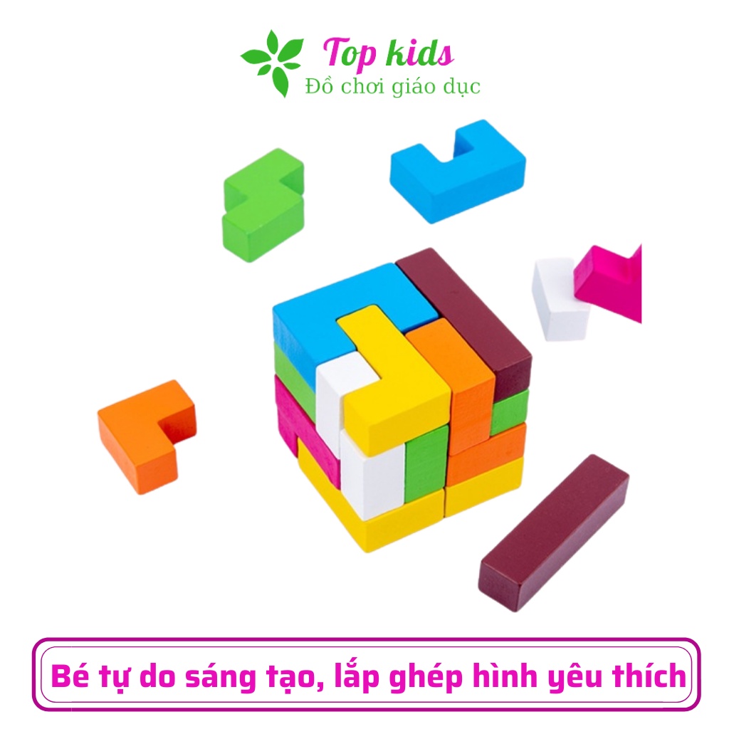 Đồ chơi thông minh cho bé 2 3 4 5 6 tuổi đồ chơi giáo dục sớm montessori ghép hình xếp hình tetris bằng gỗ  - TOPKIDS