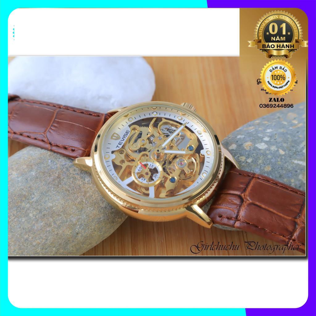 Đồng hồ cơ nam Tevise da nâu với máy chạy cơ tự động, kiểu dáng mới mẻ, phong cách trẻ trung, lịch lãm [ Đồng Hồ Cơ ] | BigBuy360 - bigbuy360.vn
