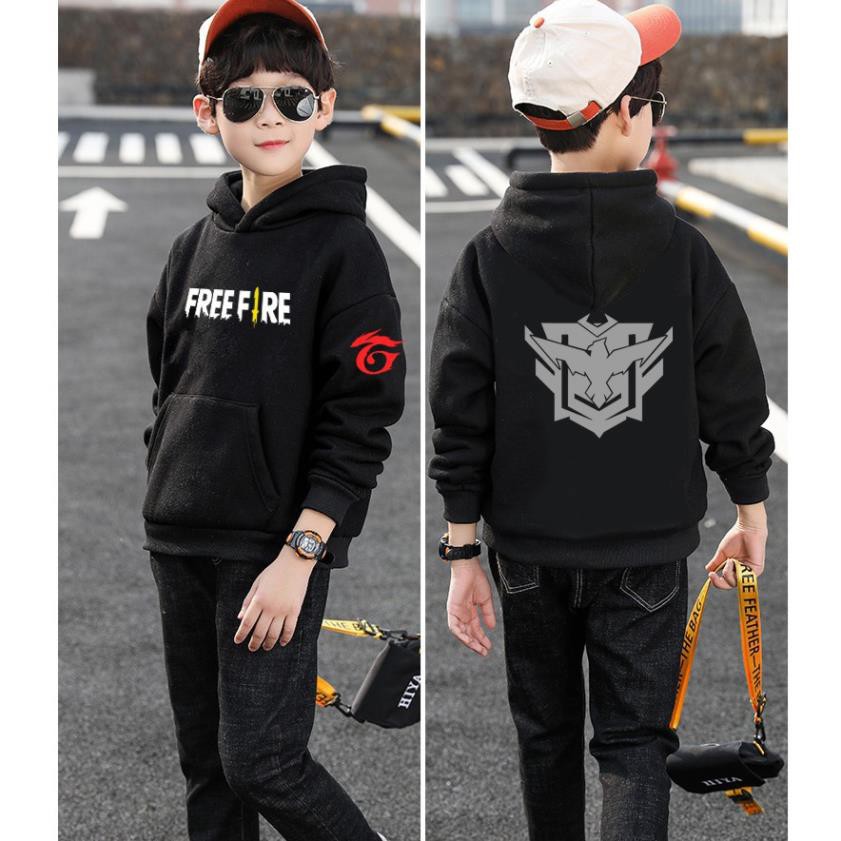 RẺ VÔ ĐỊCH- Áo Hoodie Bé Trai Màu Đen Game Free Fire Dầy Ấm Loại Áo Khoác Chui Đầu Game Mới / sp bán chạy
