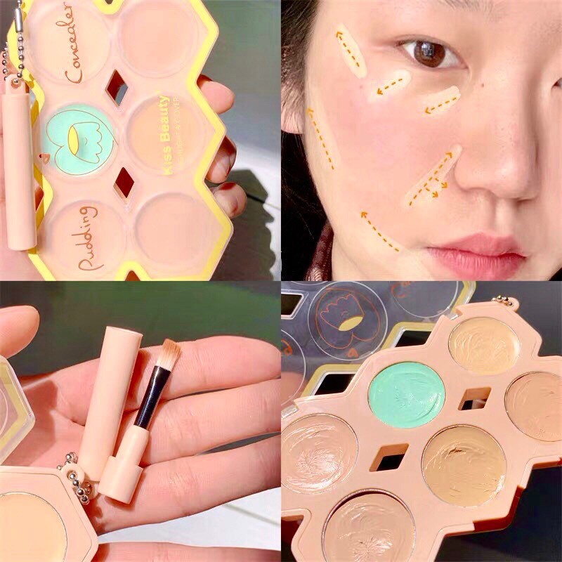 Bảng Che Khuyết Điểm 6 Màu KISS BEAUTY Pudding Concealer Kèm Cọ Nội Địa Trung Chính Hãng | BigBuy360 - bigbuy360.vn