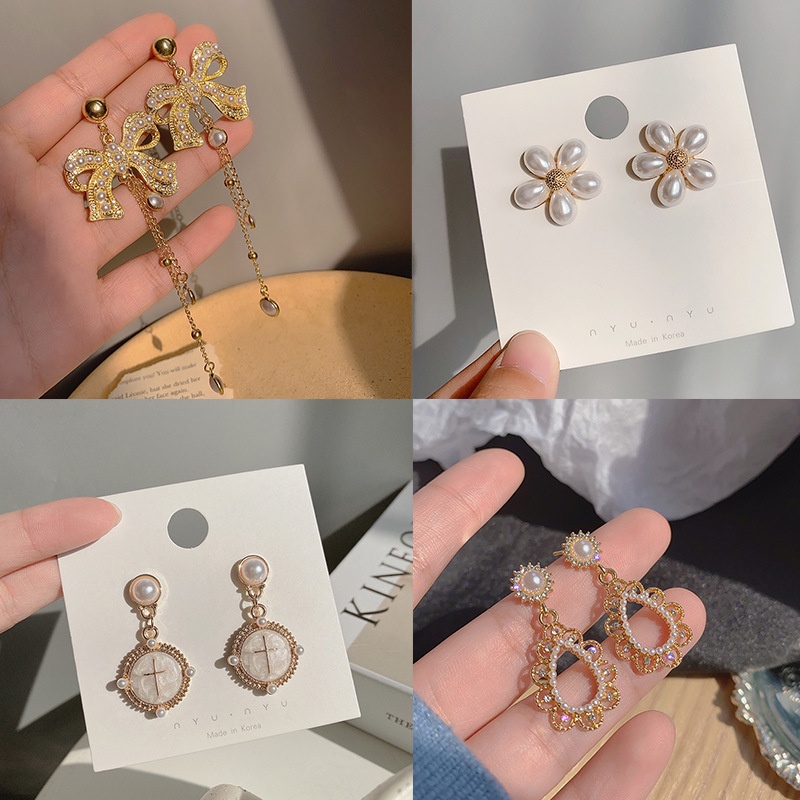 Bông Tai Bạc S925 Dáng Dài Đính Ngọc Trai Phối Tua Rua Kiểu Hàn Quốc Thời Trang Cho Nữ