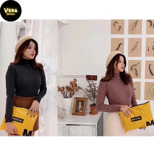 Áo Giữ Nhiệt Nữ xuất Nhật Motie cao cấp kèm Túi Zip, Áo thun cổ cao 3 phân siêu ấm chống bám bụi_YS40