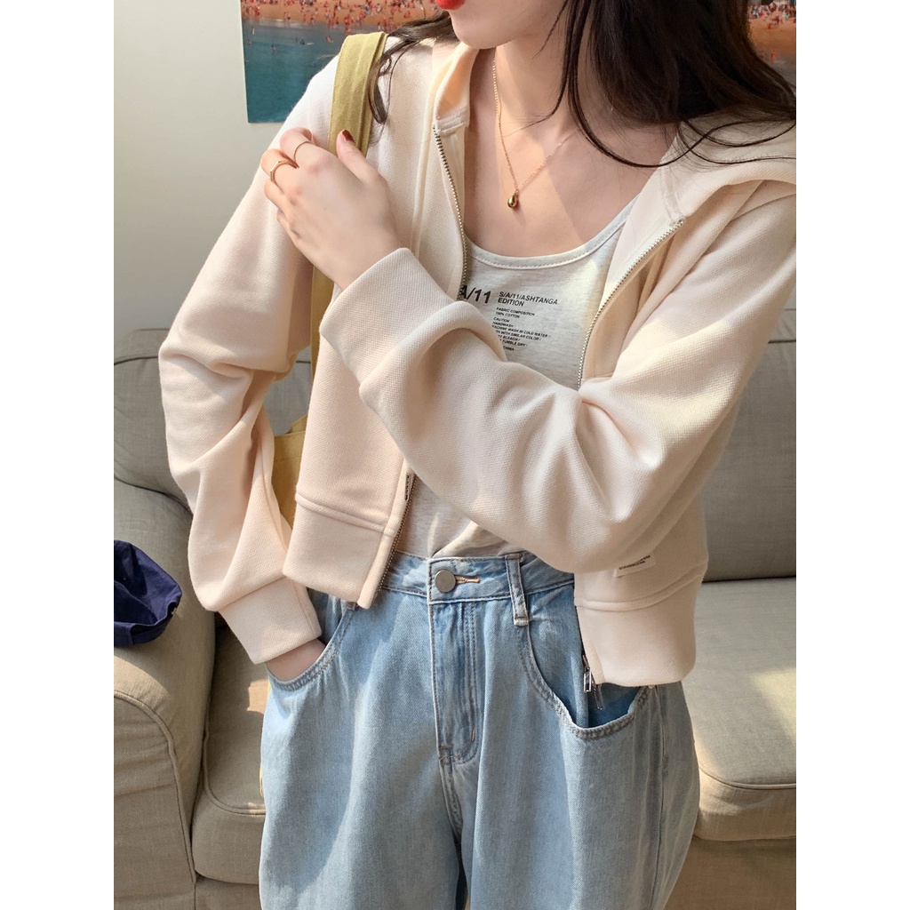 Áo Khoác cardigan Lửng Có Nón Thiết Kế Nhãn Hiệu Đơn Giản Và Đa Năng Thời Trang Mùa Thu Mới niche Cá Tính Dành Cho Bạn Nữ