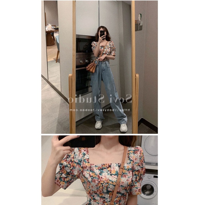 Áo Sơ Mi Ngắn Tay Họa Tiết Hoa Phong Cách retro Thời Trang Hàn Quốc