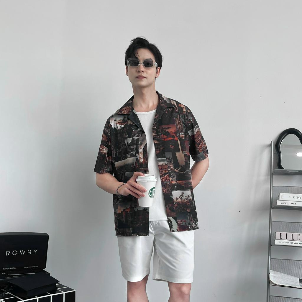 Áo sơ mi nam ROWAY vải lụa thoáng mát không nhăn form regular - Sơ mi họa tiết vintage