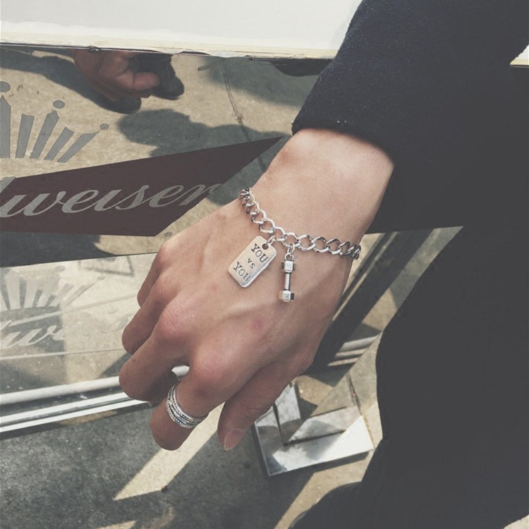 Vòng Tay Hình Quả Tạ Bằng Thép Không Gỉ Phong Cách Retro Cho Nam Nữ