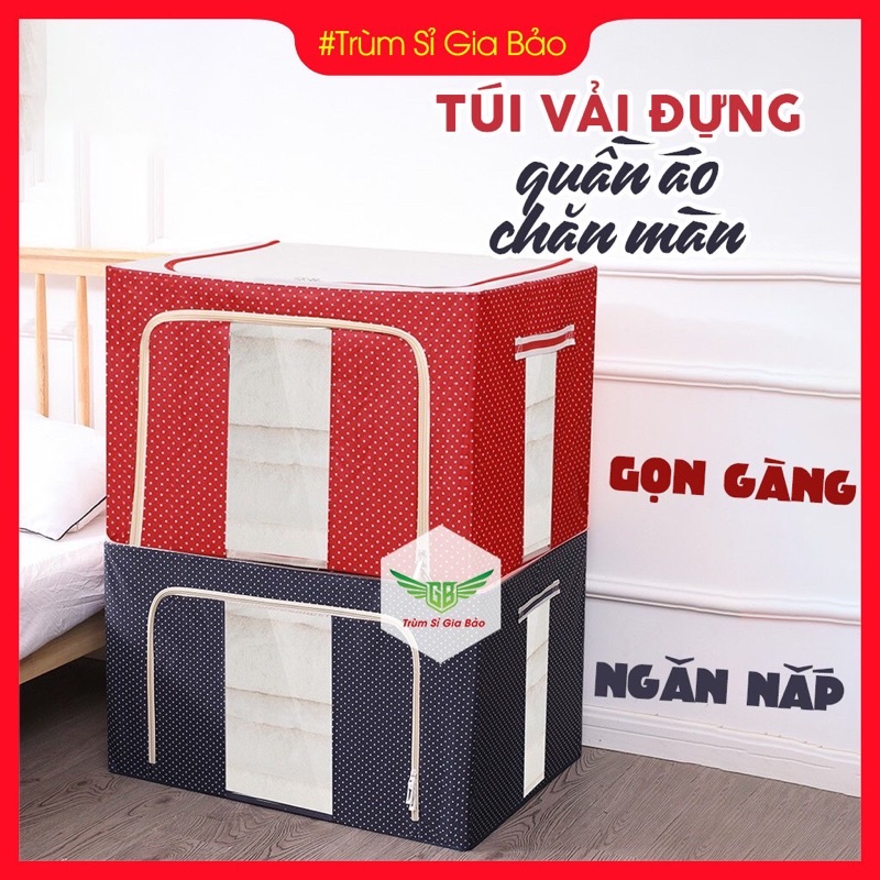 Túi đựng quần áo chăn màn khung thép , hộp vải đựng đồ cỡ lớn tiện lợi giỏ 66 lít.