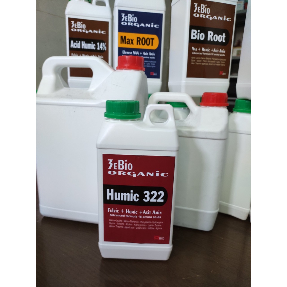Phân bón acid HUMIC 322 - kích thích ra rễ mạnh - chống ngộ độc cho cây trồng - chai 1 lít (3EBIO)
