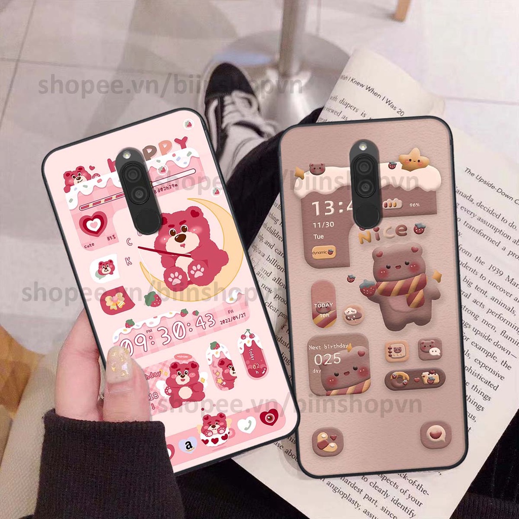 Ốp Xiaomi Redmi 8 in 3D icon gấu nổi siêu xinh, siêu đáng yêu, cá tính phong cách