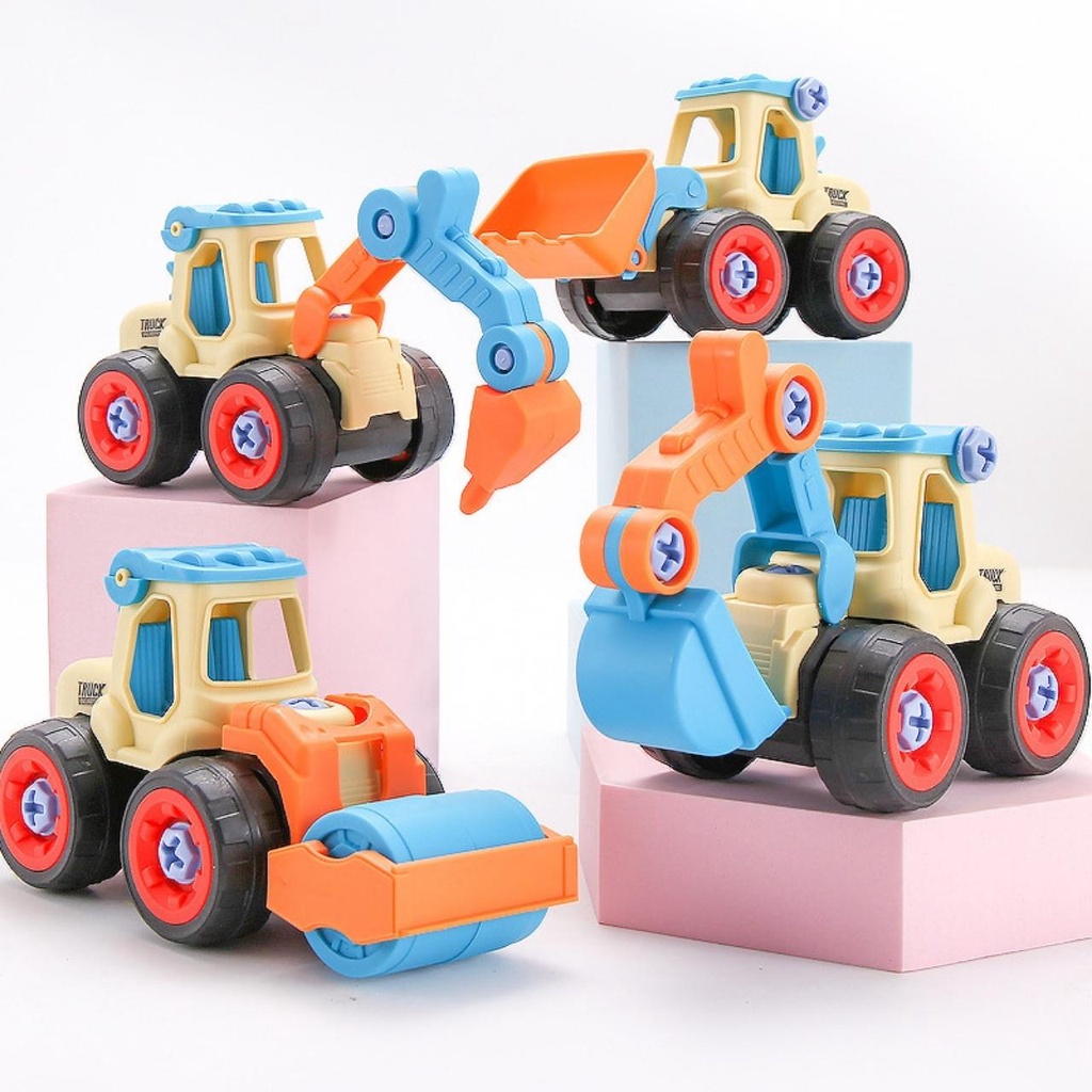 Bộ đồ chơi trẻ em xe kỹ thuật công trình BOBIKIDS gồm 4 xe cho bé tự lắp ráp nâng cao khả năng thực hành của trẻ