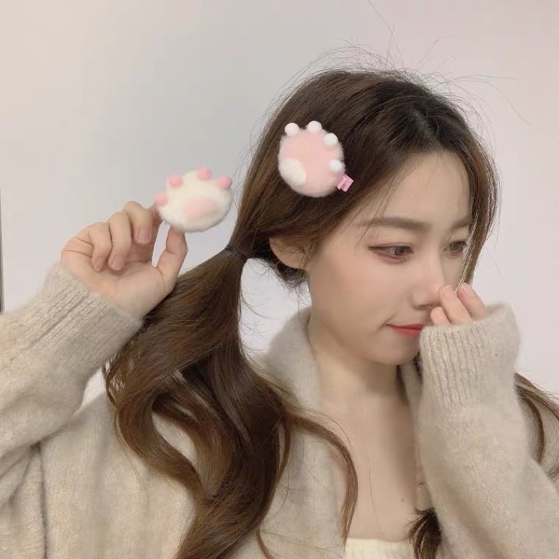 Kẹp tóc hình chân mèo bông dễ thương cho bé