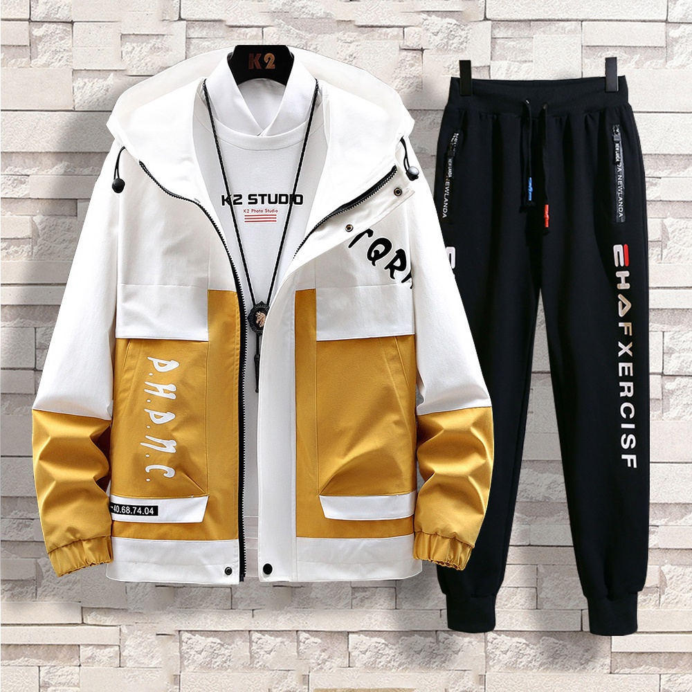 Bộ Quần Áo Thu Đông Nam Áo Khoác Nhẹ Khoá Kéo Phối Màu Thanh Lịch Kèm Quần Jogger Bo Gấu ZENKODLMEN SET NAM 90000133