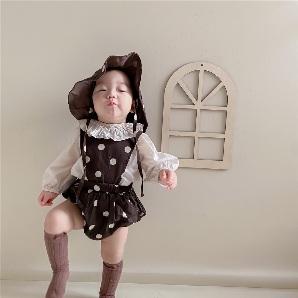 Áo Sơ Mi Cổ Sen Họa Tiết Chấm Bi Đơn Giản Thời Trang Xuân Thu Cho Bé Trai Và Gái