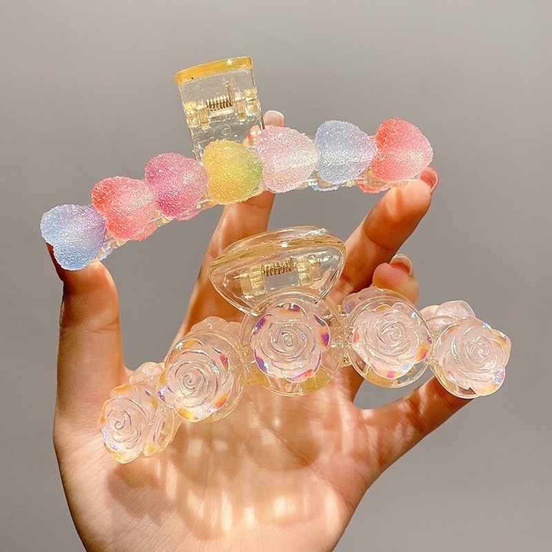 Kẹp Tóc Trong Suốt Hình Hoa Hồng Cỡ Lớn Bằng Acrylic Đơn Giản Thời Trang Hàn Quốc