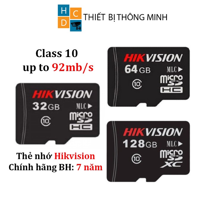 Thẻ nhớ 128gb 64gb 32gb Hikvision Micro SD Class 10 Tốc độ 92MB/s chuyên cho camera, máy ảnh,.. BH 7 năm