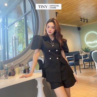 Set đồ nữ TINYY áo đen kiểu công nương Anh Quốc quần short đen, dùng để đi uống trà, dự tiệc