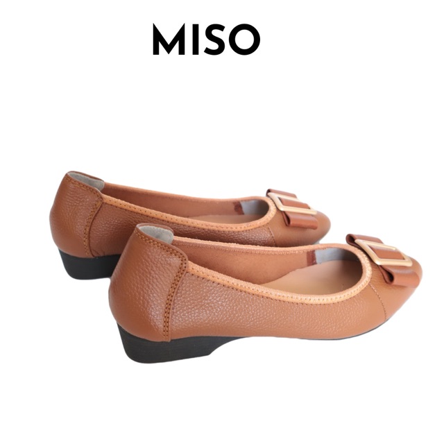 Giày búp bê nữ basic da thật mũi nhọn thon chân phối khoá độc đáo sang chảnh đi làm đi chơi MISO M031