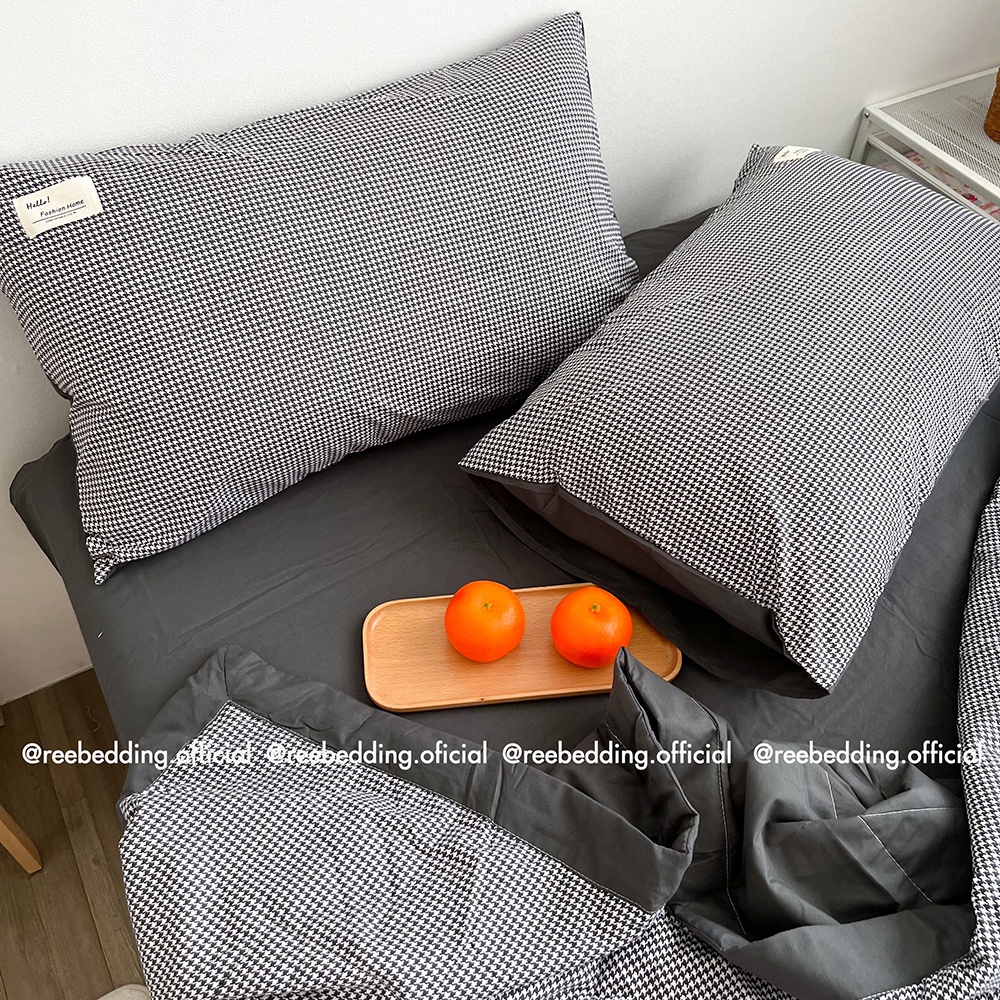 Bộ chăn ga gối chần bông Cotton TC REE Bedding zikzak xám đủ size giường nệm CTC159